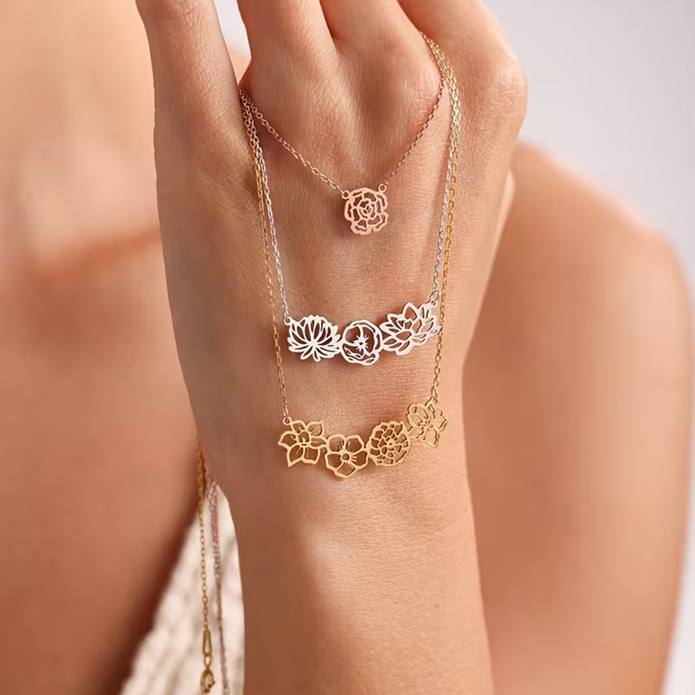 Birth Flower Necklace - Naszyjnik z kwiatami urodzinowymi na zamówienie,