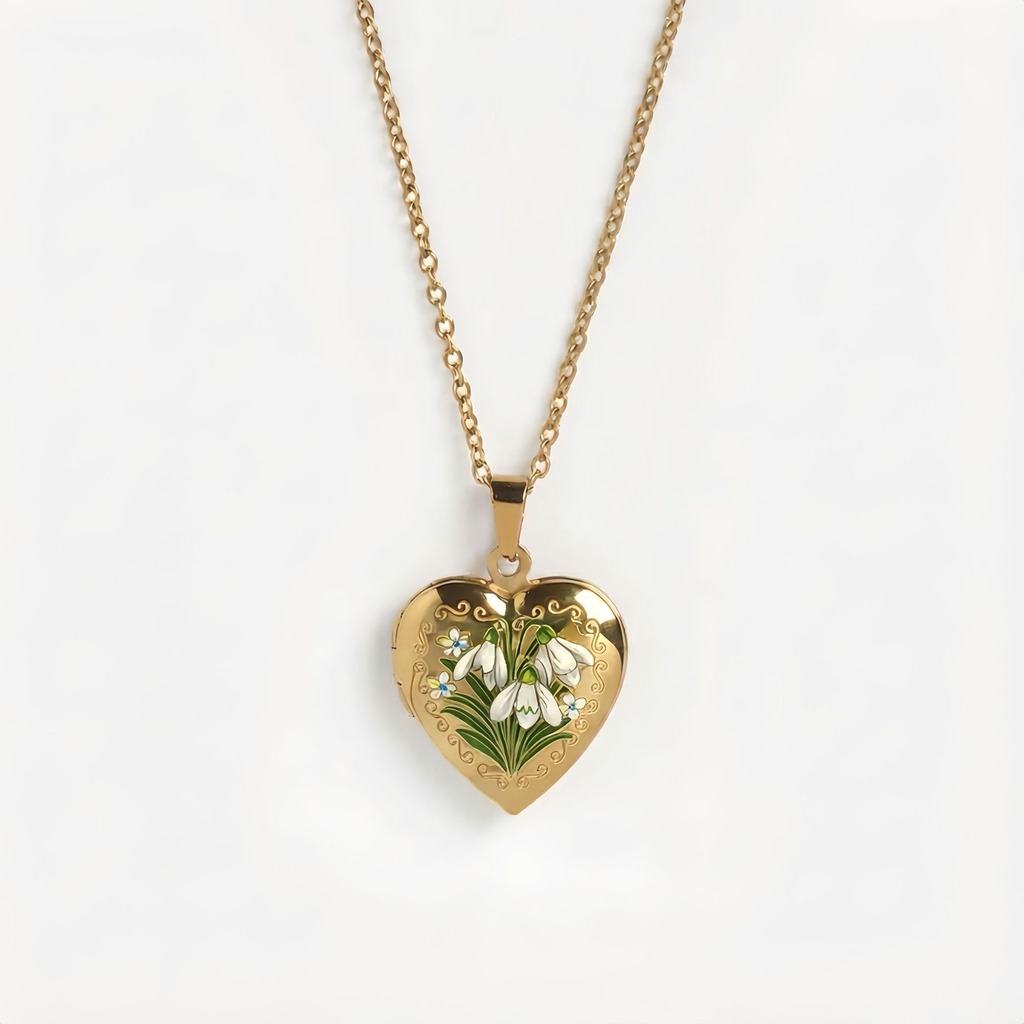 Birth Flower Necklace - Naszyjnik z zawieszką w kształcie serca,